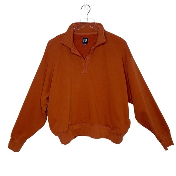 GAP Women’s Saddle Fleece Collared Cozy Henley Sweatshirt Sz L - Picture 1 of 10